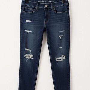 American Eagle Hi Rise Jegging Jeans Distressed Denim Size 0 360 Super Stretch